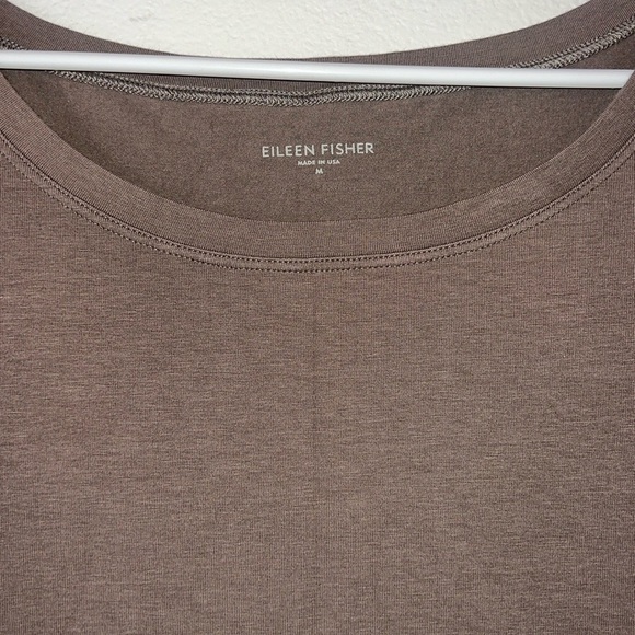 Eileen Fisher Crewneck Tshirt Dress Size Medium Brown Midi Length Short Sleeve - Picture 2 of 7